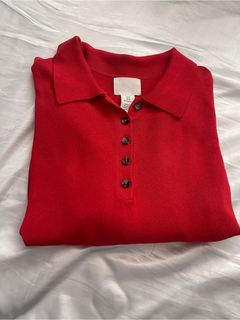 H&M Red Polo Knit Button-Up Top